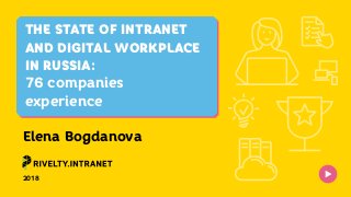 THE STATE OF INTRANET
AND DIGITAL WORKPLACE
IN RUSSIA:
76 companies
experience
Elena Bogdanova
2018
 