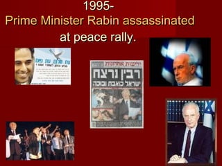 1995-1995-
Prime Minister Rabin assassinatedPrime Minister Rabin assassinated
at peace rally.at peace rally.
 
