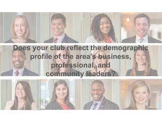 Does your club reflect the demographic
profile of the area’s business,
professional, and
community leaders?
 