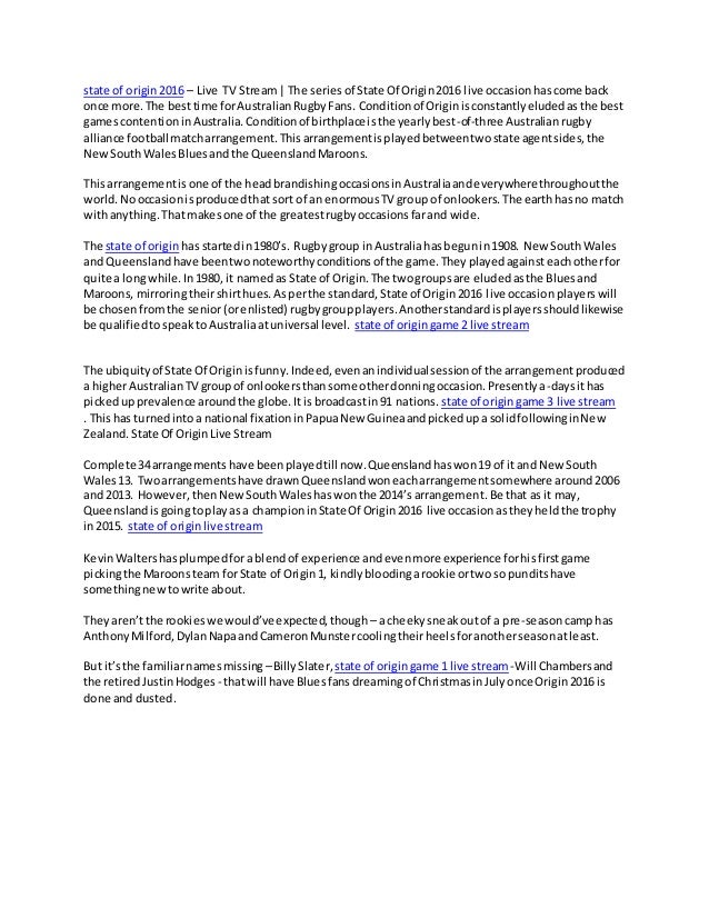 State of Origin. Live Stream Reddit 