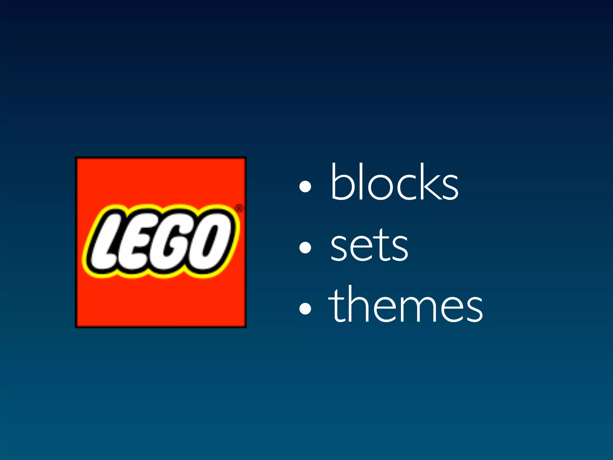 • blocks
• sets
• themes
 