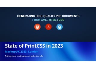 Andreas Jung • info@zopyx.com • print-css.rocks
State of PrintCSS in 2023
MarkupUK 2023, London
 