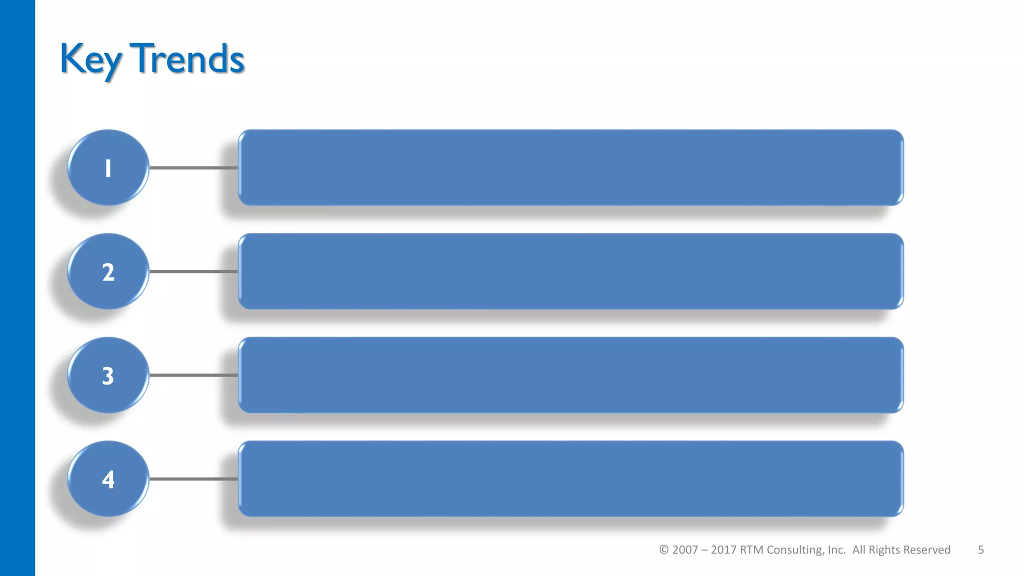 Key Trends
© 2007 – 2017 RTM Consulting, Inc. All Rights Reserved 5
1
2
3
4
 