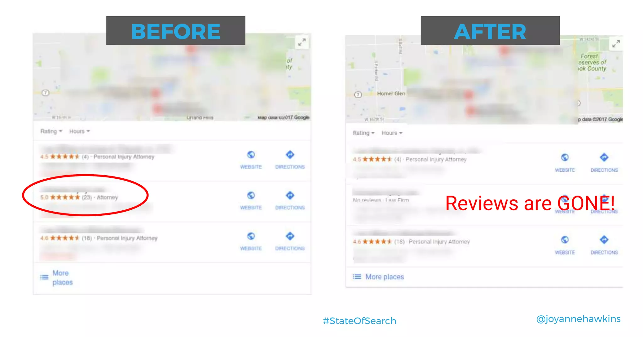 @joyannehawkins#StateOfSearch
BEFORE AFTER
Reviews are GONE!
 