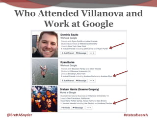 Who Attended Villanova and 
Work at Google 
@BrettASnyder #stateofsearch 
 