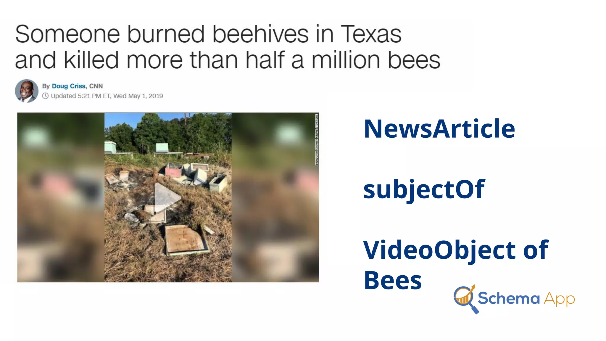 NewsArticle
subjectOf
VideoObject of
Bees
 