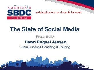 Helping Businesses Grow & Succeed
The State of Social Media
Presented by
Dawn Raquel Jensen
Virtual Options Coaching & Training
 