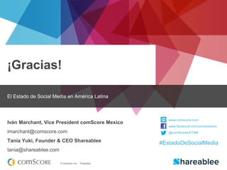 © comScore, Inc. Proprietary.
¡Gracias!
El Estado de Social Media en América Latina
Iván Marchant, Vice President comScore...