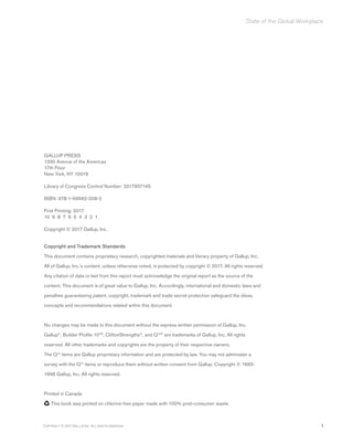 iCopyright © 2017 Gallup, Inc. All rights reserved.
State of the Global Workplace﻿﻿
GALLUP PRESS
1330 Avenue of the Americ...
