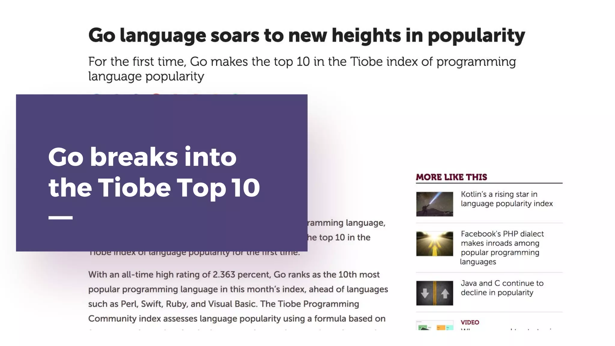 Go breaks into
the Tiobe Top 10
 