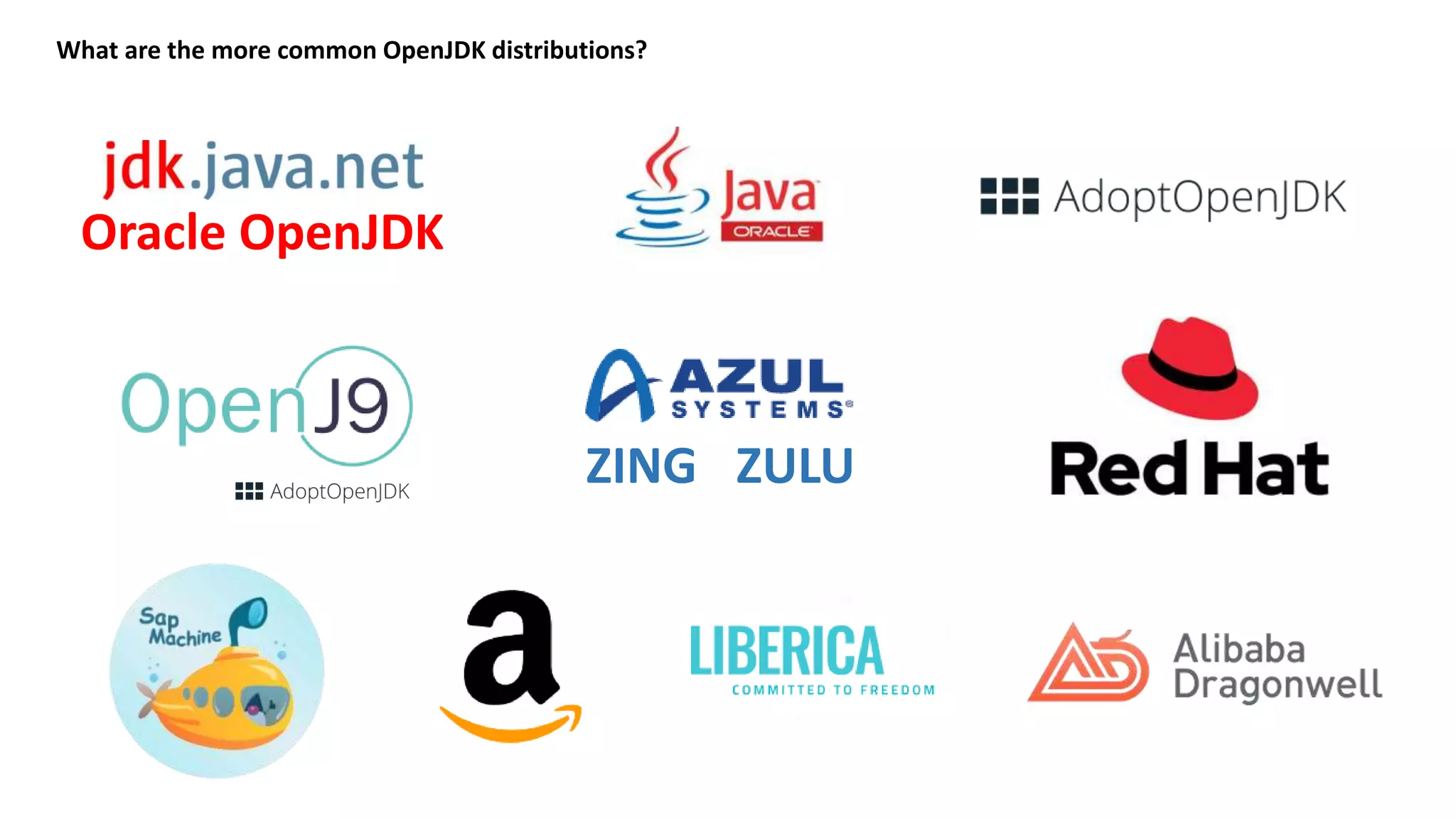 What are the more common OpenJDK distributions? ZULUZING Oracle OpenJDK 