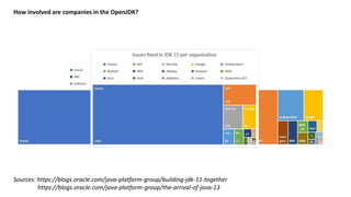 How involved are companies in the OpenJDK?
Sources: https://blogs.oracle.com/java-platform-group/building-jdk-11-together
https://blogs.oracle.com/java-platform-group/the-arrival-of-java-13
 