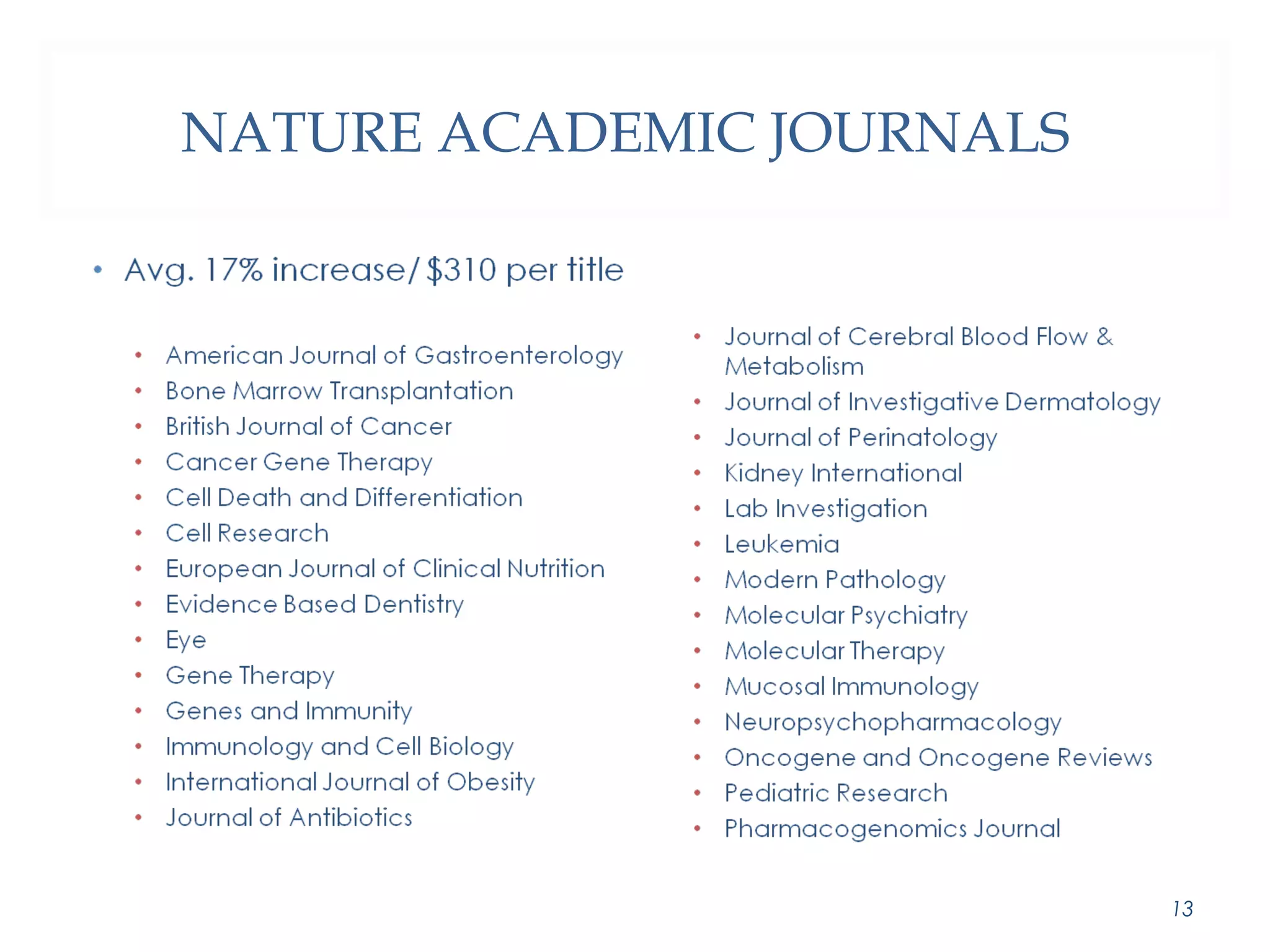 NATURE ACADEMIC JOURNALS 
13 
 