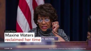 Source: Mashable and Washington Post; Image: Zach Gibson/Getty Images News
d
d
Maxine Waters
reclaimed her time
United Sta...