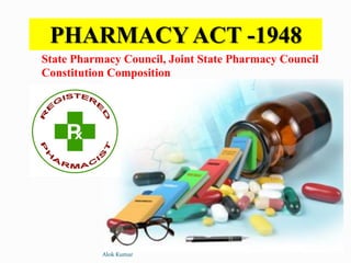 PHARMACYACT -1948
Alok Kumar
State Pharmacy Council, Joint State Pharmacy Council
Constitution Composition
 