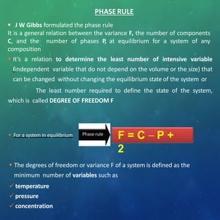 Degrees of
Freedom
= What you
can
control
What the
system
controls

F = C + 2 P
Can control
the no. of
components
added ...