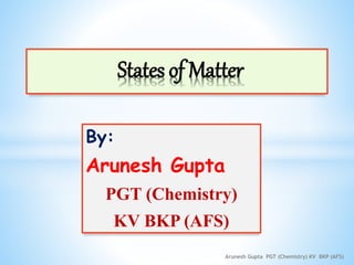 By:
Arunesh Gupta
PGT (Chemistry)
KV BKP (AFS)
States of Matter
Arunesh Gupta PGT (Chemistry) KV BKP (AFS)
 