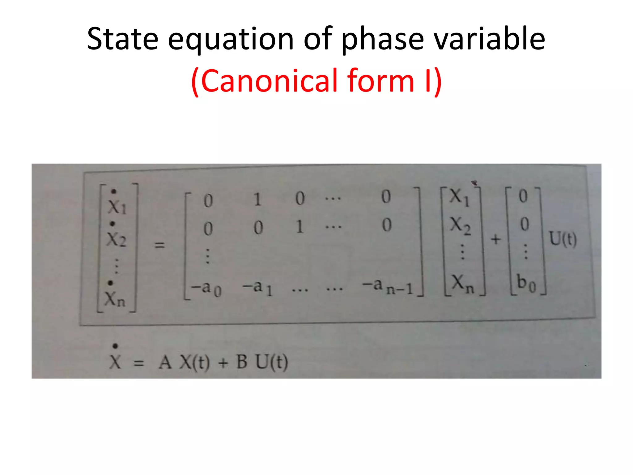 State equation of phase variable
(Canonical form I)
 
