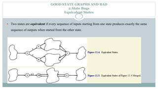 GOOD STATE GRAPHS AND BAD
2.State Bugs
Equivalent States
 Two states are equivalent if every sequence of inputs starting from one state produces exactly the same
sequence of outputs when started from the other state.
 
