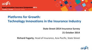 Platforms for Growth: Technology Innovations in the Insurance Industry 
State Street 2014 Insurance Survey 21 October 2014 
Richard Fogarty, Head of Insurance, Asia Pacific, State Street 
 
