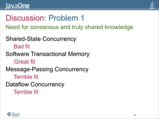 Discussion: Problem 1
Need for consensus and truly shared knowledge
Shared-State Concurrency
  Bad fit
Software Transactio...
