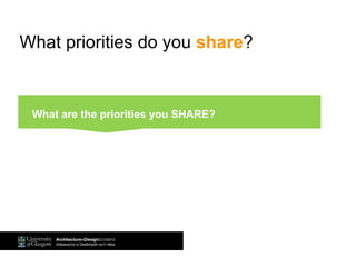 What priorities do you share?
What are the priorities you SHARE?
 