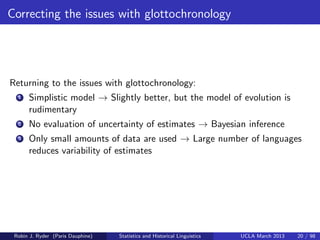 Correcting the issues with glottochronology




Returning to the issues with glottochronology:
  1   Simplistic model → Sl...
