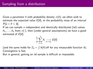 Sampling from a distribution


Given a parameter θ with probability density π(θ), we often wish to
estimate the expected v...