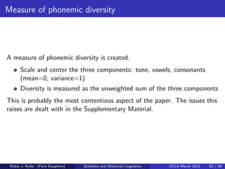 Measure of phonemic diversity




A measure of phonemic diversity is created.
      Scale and center the three components:...