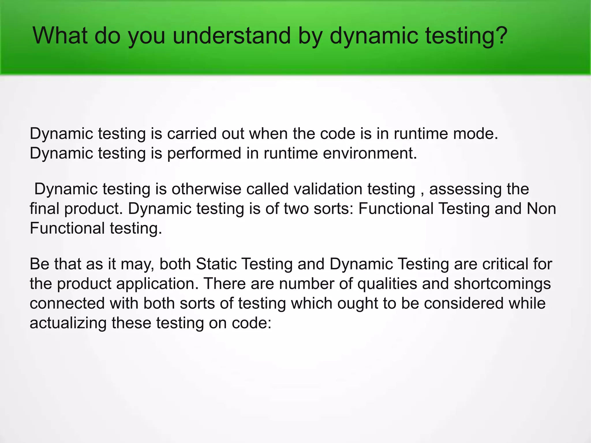 Static testingvsdynamictesting PPT