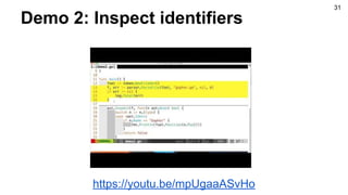Demo 2: Inspect identifiers
31
https://youtu.be/mpUgaaASvHo
 