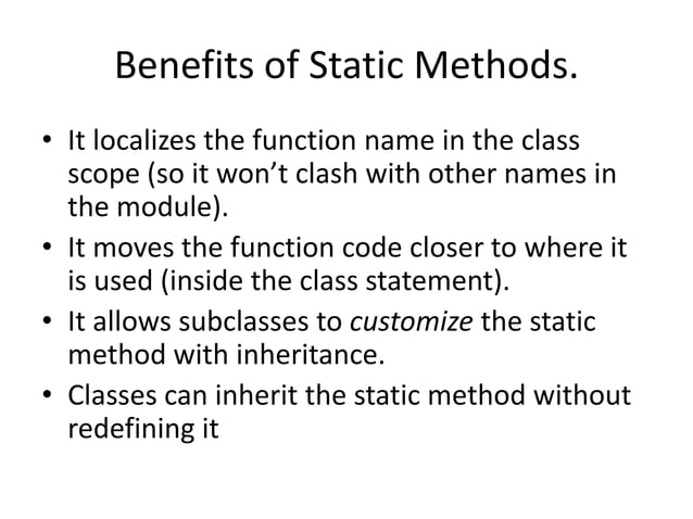 Advanced Python : Static and Class Methods | PPTX