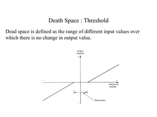 Death Space : Threshold
Dead space is defined as the range of different input values over
which there is no change in output value.

 