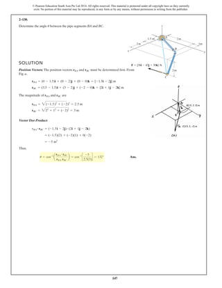 2–88.
Determine the length of member of the truss by first
establishing a Cartesian position vector from to and
then deter...