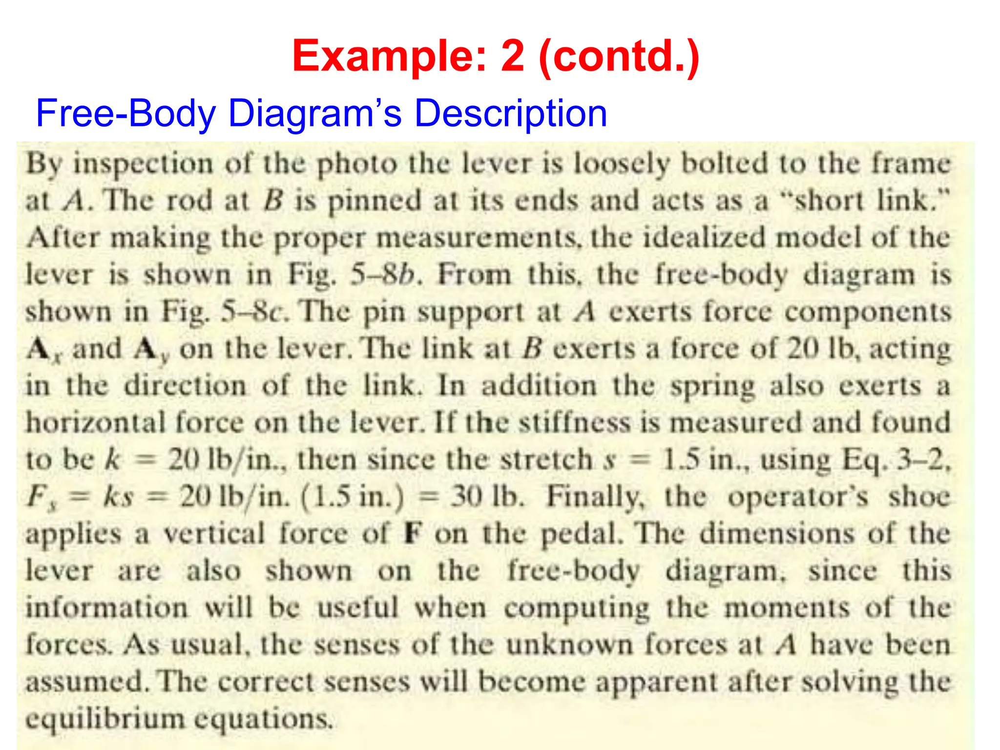 Free-Body Diagram’s Description
Example: 2 (contd.)
 