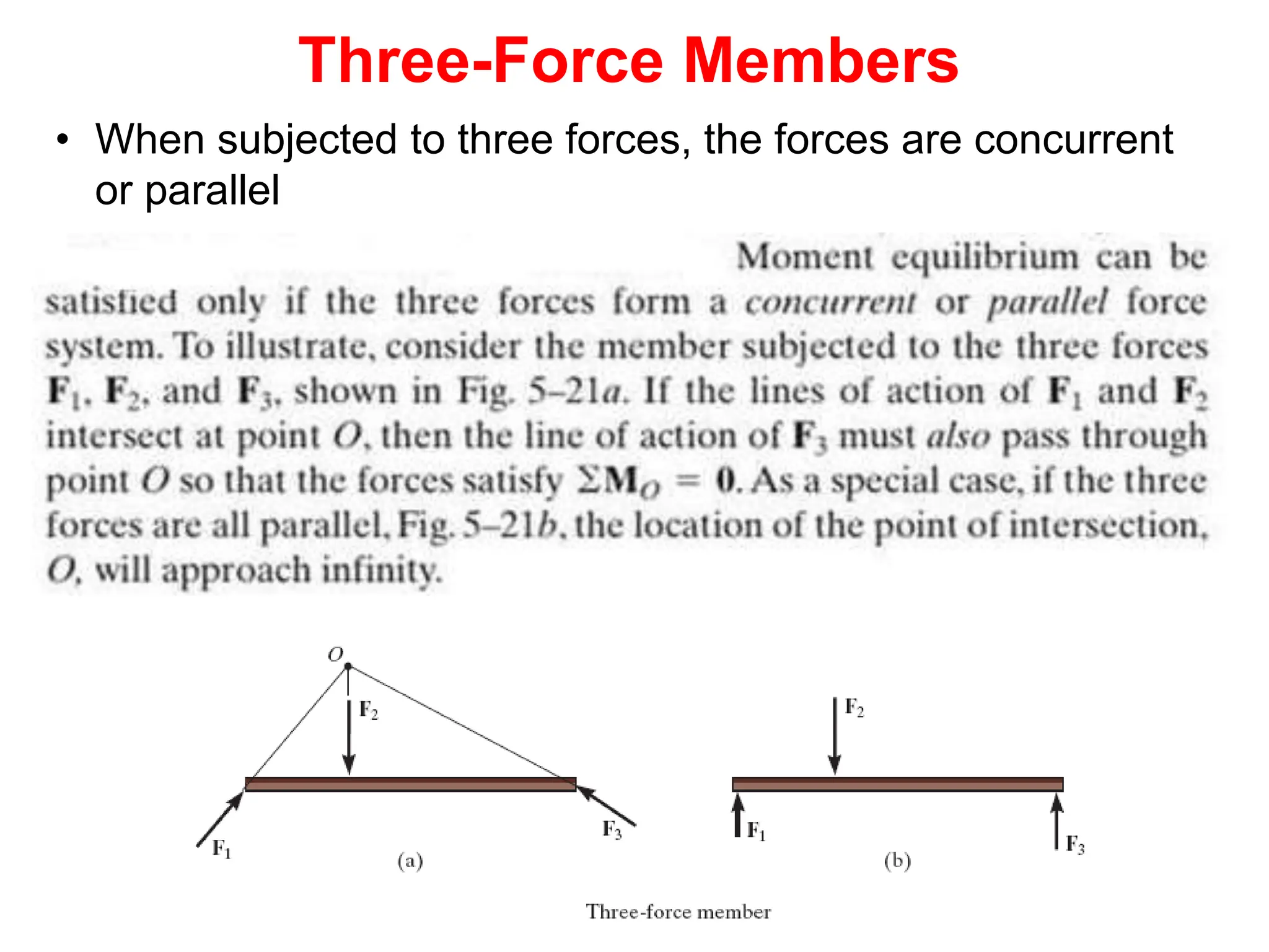 Three-Force Members
• When subjected to three forces, the forces are concurrent
or parallel
 