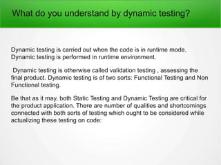 Static testing vs dynamic testing | PPTX
