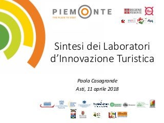 Sintesi	dei	Laboratori	
d’Innovazione	Turistica
Paola	Casagrande
Asti,	11	aprile	2018
 