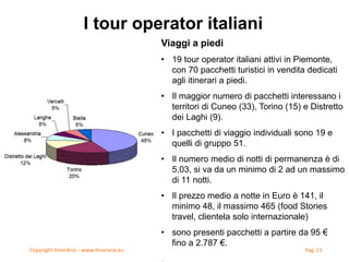 Copyright itinerAria – www.itineraria.eu Pag. 11
Viaggi a piedi
• 19 tour operator italiani attivi in Piemonte,
con 70 pac...