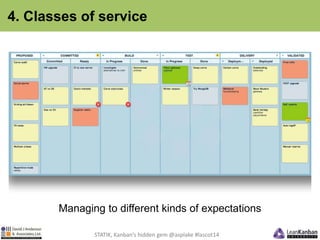 4. Classes of service 
Managing to different kinds of expectations 
STATIK, Kanban’s hidden gem @asplake #lascot14 
 