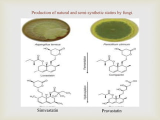 Production of natural and semi-synthetic statins by fungi.
Simvastatin Pravastatin
 