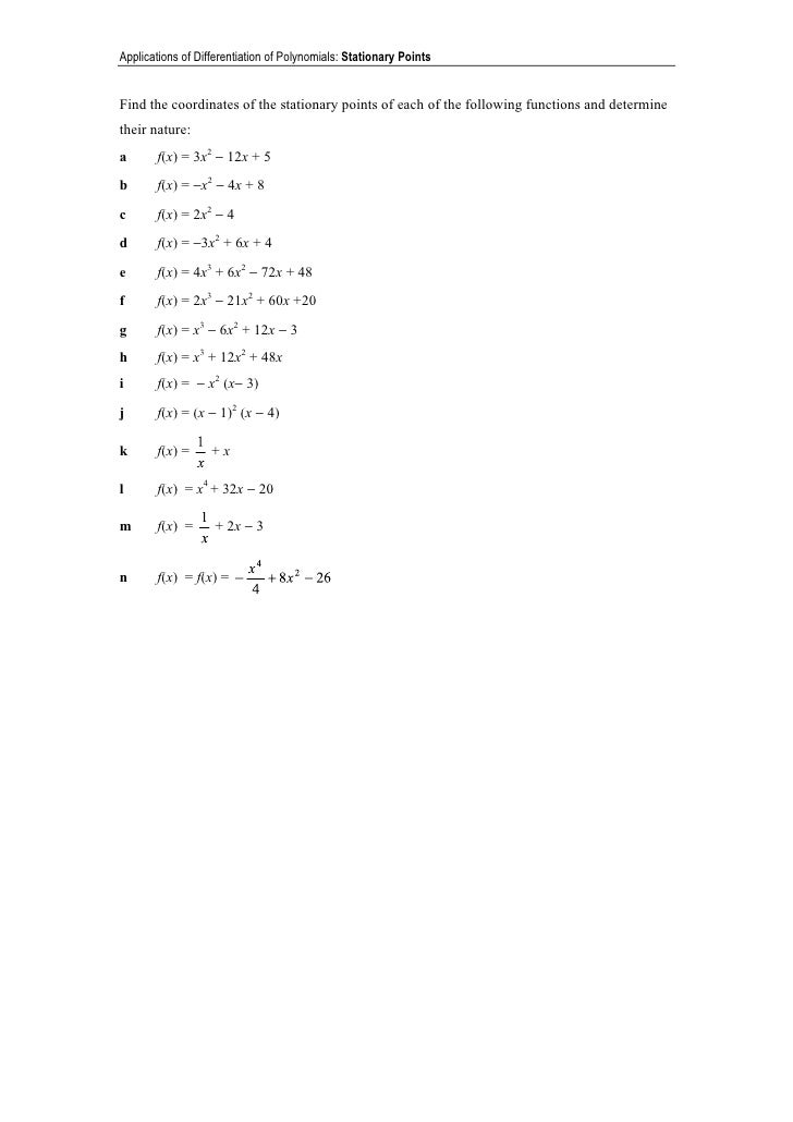 Stationary Points Questions