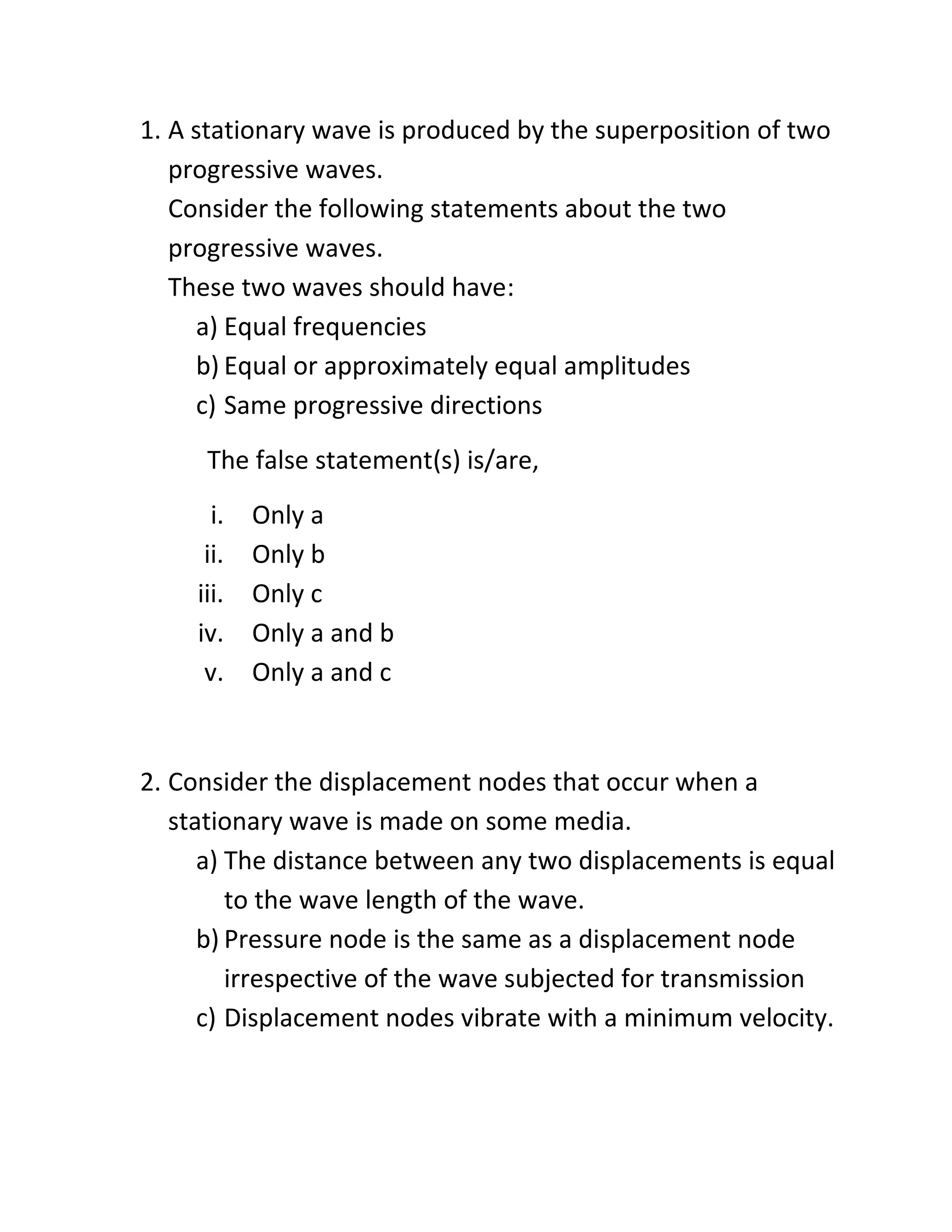 Stationary waves worksheet | PDF