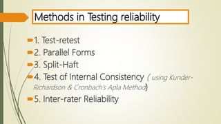 Four Methods in testing reliability | PPTX | Resume Writing and Advice ...