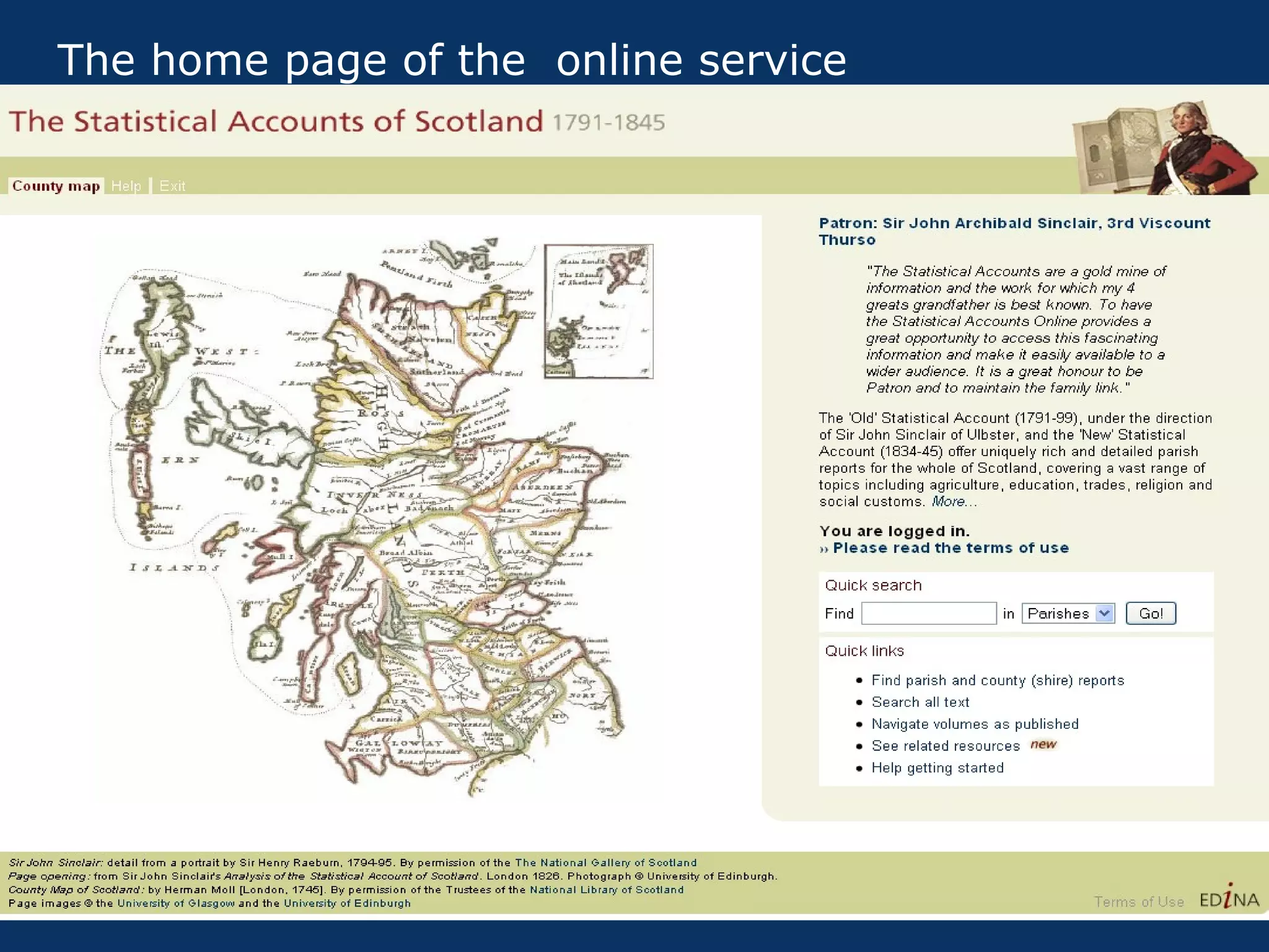 The home page of the online service
 