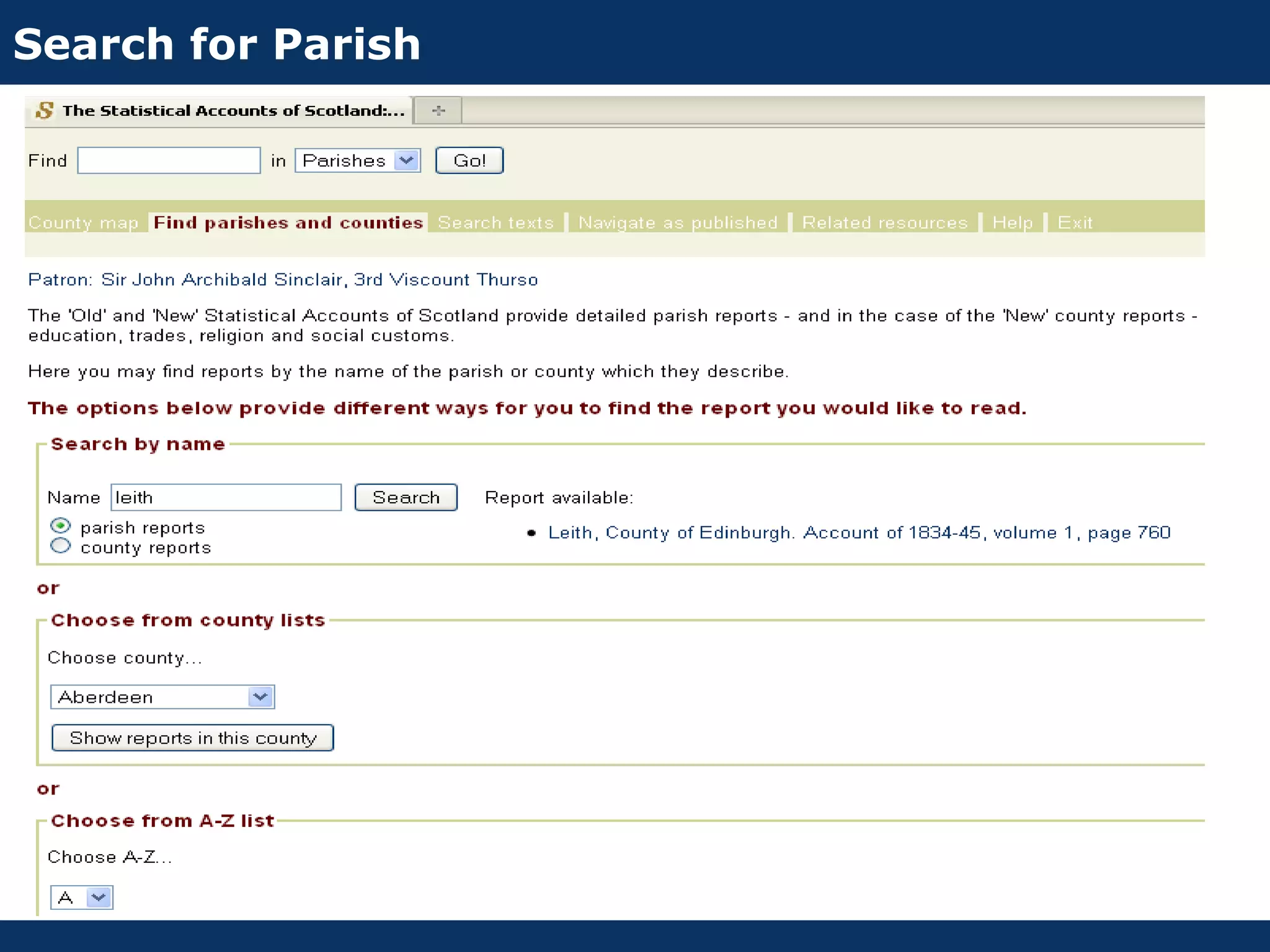 Search for Parish
 