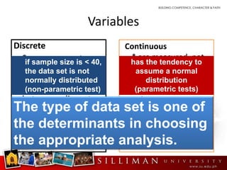 Continuous Variables Statistical Test Statistical analysis and interpretation | PPTX