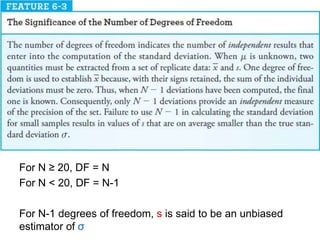 For N ≥ 20, DF = N
For N < 20, DF = N-1
For N-1 degrees of freedom, s is said to be an unbiased
estimator of σ
 
