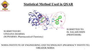 Statistical Method Used in QSAR
SUBMITTED BY:
UPASANA SHARMA
(M.PHARMA :Pharmaceutical Chemistry)
SUBMITTED TO:
Dr. SALAHUDDIN
(PROFESSOR)
NOIDA INSTITUTE OF ENGINEERING AND TECHNOLOGY (PHARMACY INSTITUTE)
GREATER NOIDA 1
UPASANA SHARMA (16/05/2023)
 