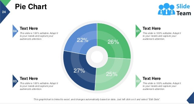 Pie Chart
24
This graph/chart is linked to excel, and changes automatically based on data. Just left click on it and select “Edit Data”.
26%
25%
27%
22%
Text Here
This slide is 100% editable. Adapt it
to your needs and capture your
audience's attention.
04
Text Here
This slide is 100% editable. Adapt it
to your needs and capture your
audience's attention.
03
Text Here
This slide is 100% editable. Adapt it
to your needs and capture your
audience's attention.
01
Text Here
This slide is 100% editable. Adapt it
to your needs and capture your
audience's attention.
02
 